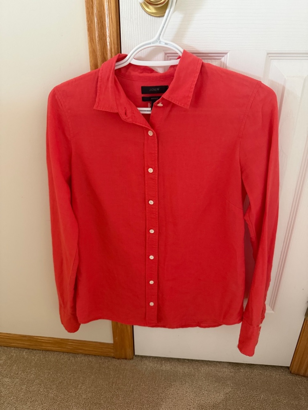 J Crew Linen Blend Coral Pink Button-Down Shirt Size 2